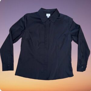 Women's Black Stretch Pleated Detail Button Down Blouse size XL